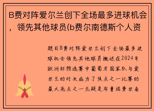 B费对阵爱尔兰创下全场最多进球机会，领先其他球员(b费尔南德斯个人资料曼联)