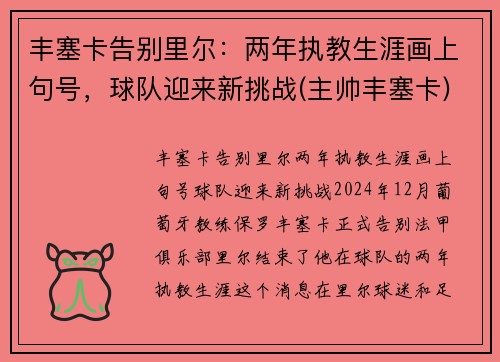 丰塞卡告别里尔：两年执教生涯画上句号，球队迎来新挑战(主帅丰塞卡)